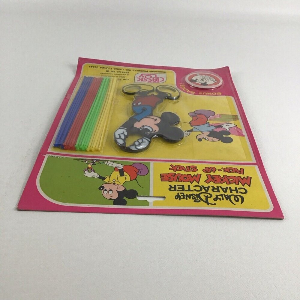 Disney Character Mickey Mouse Pick Up Sticks Classic Game Badge Vintage 80s Toy - Picture 4 of 6